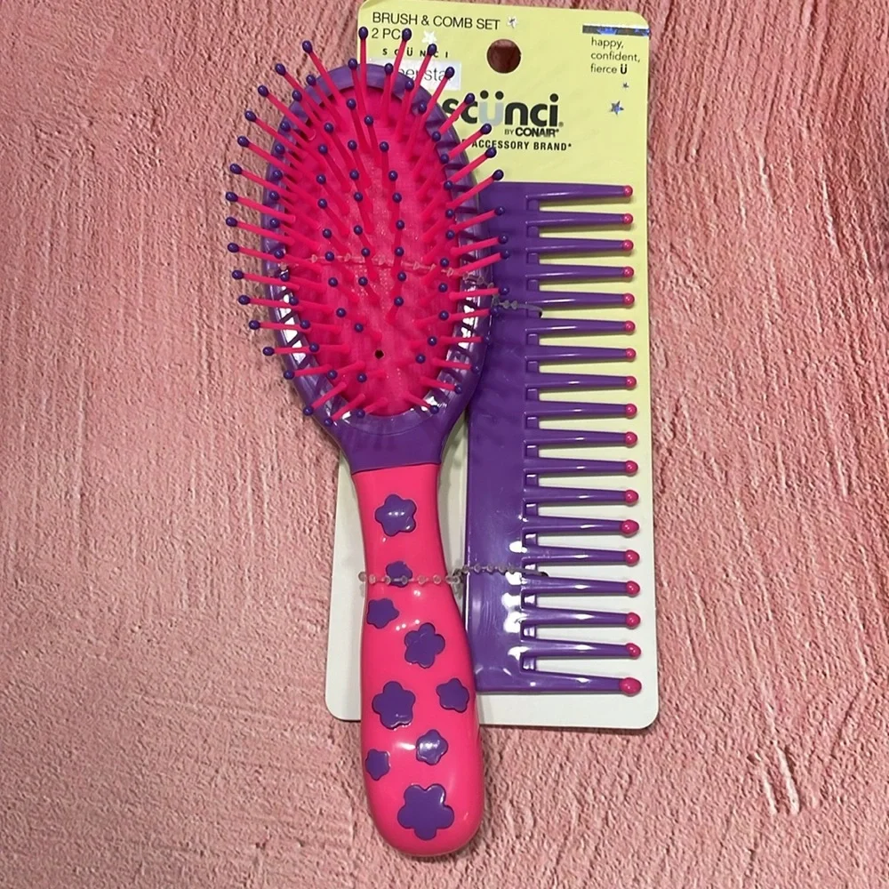 Scunci Kids Brush and Comb Set - Pink and Purple